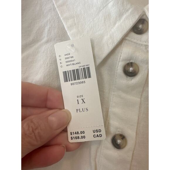 Anthropologie NWT White Linen Blend Ruched Collared Mini Dress 1X - Picture 6 of 10